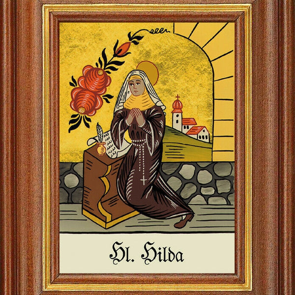 Hinterglasbild - heilige hilda - patronatsbild taufe namenspatron 12,7x16