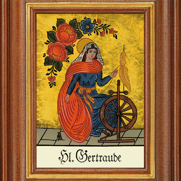 Hinterglasbild - heilige gertraude - patronatsbild taufe namenspatron 12,7x16