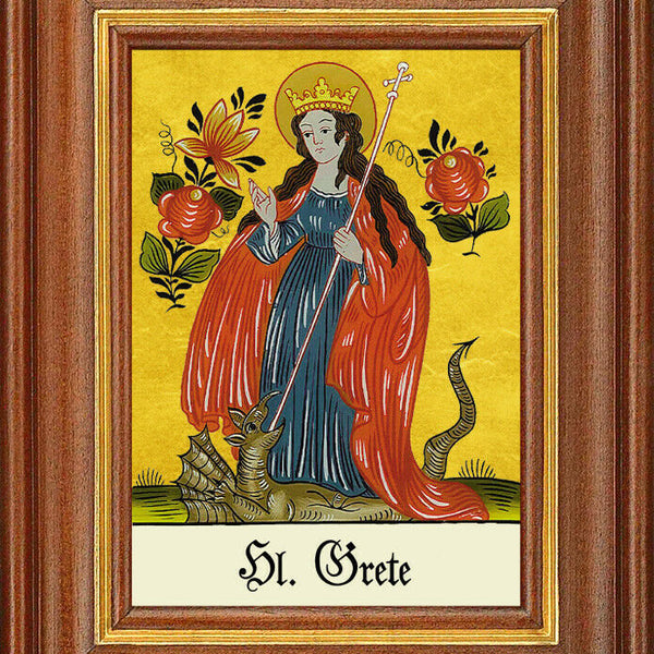 Hinterglasbild - heilige grete - patronatsbild taufe namenspatron 12,7x16