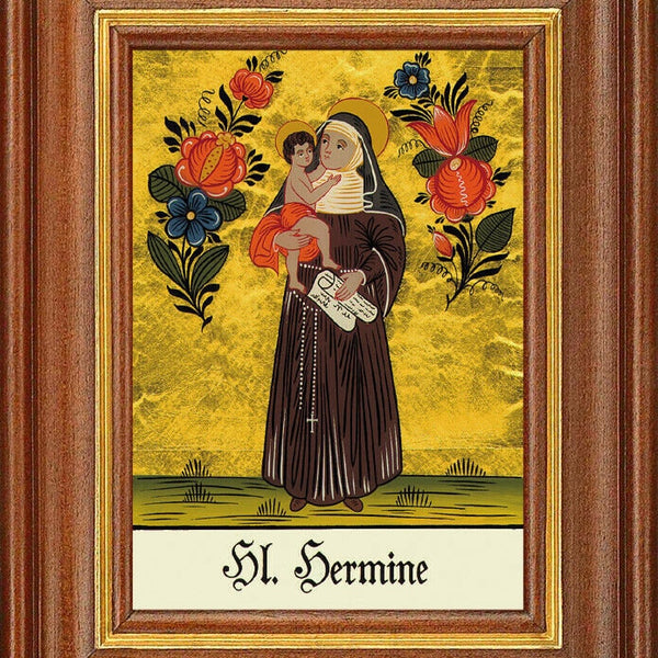 Hinterglasbild - heilige hermine - patronatsbild taufe namenspatron 12,7x16