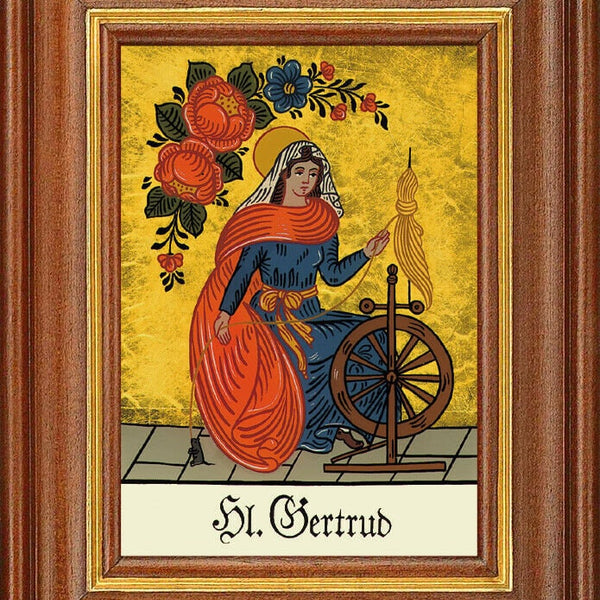 Hinterglasbild - heilige gertrud - patronatsbild taufe namenspatron 12,7x16