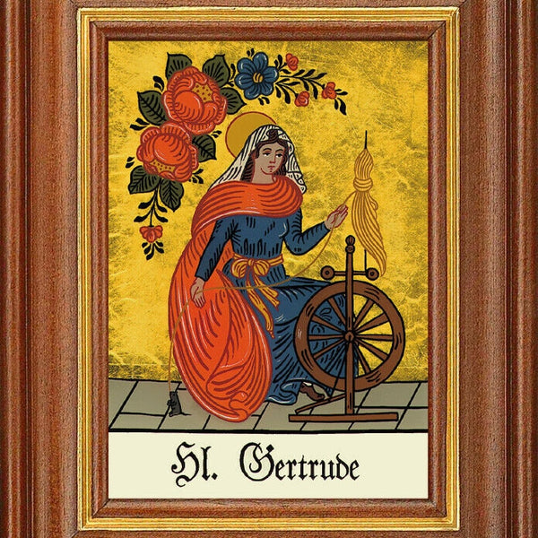 Hinterglasbild - heilige gertrude - patronatsbild taufe namenspatron 12,7x16