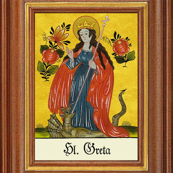 Hinterglasbild - heilige greta - patronatsbild taufe namenspatron 12,7x16