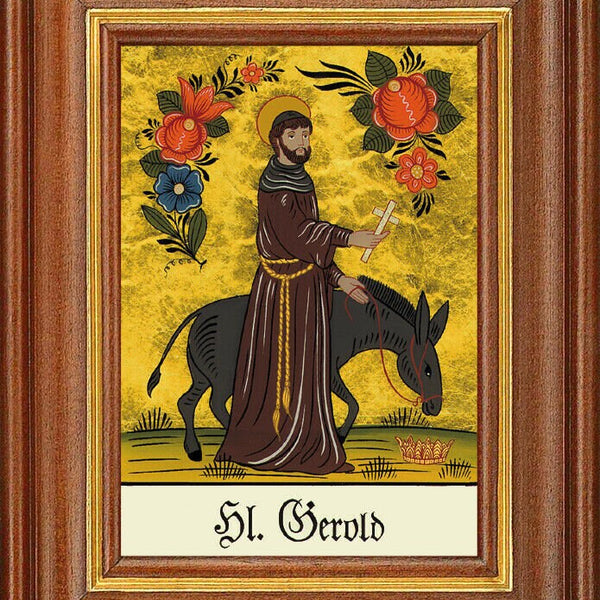 Hinterglasbild - heiliger gerold - patronatsbild taufe namenspatron 12,7x16
