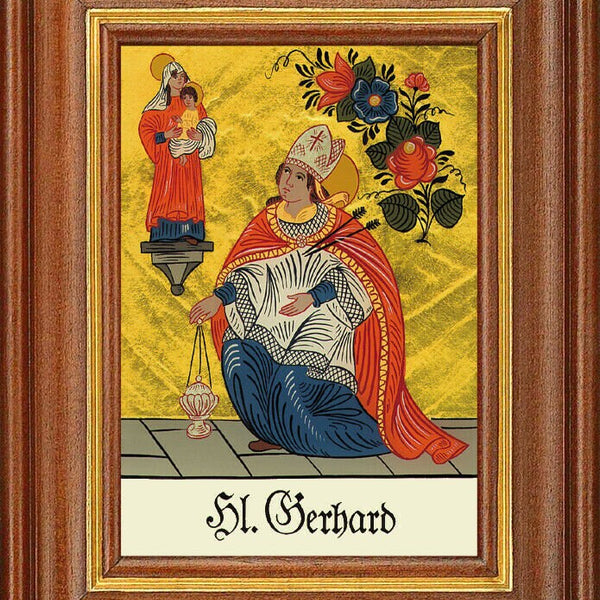 Hinterglasbild - heiliger gerhard - patronatsbild taufe namenspatron 12,7x16