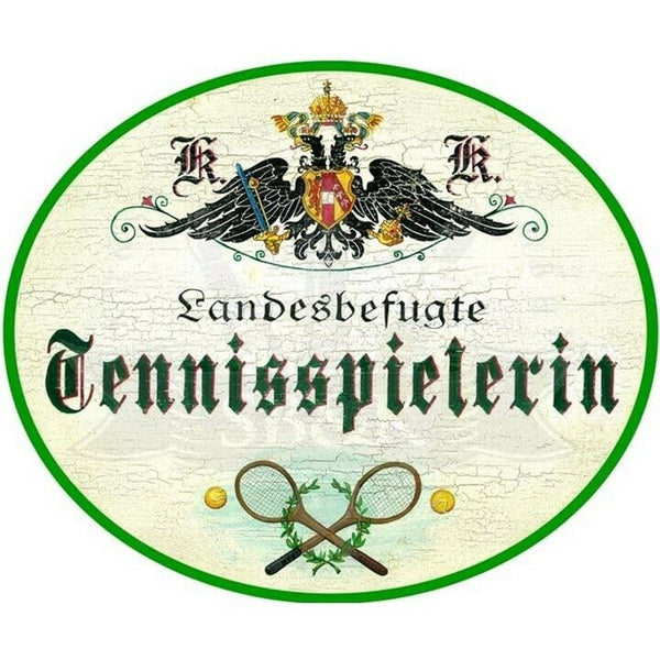 KuK Nostalgie Holzschild "TennisspielerIn" (Größe: 14x17)