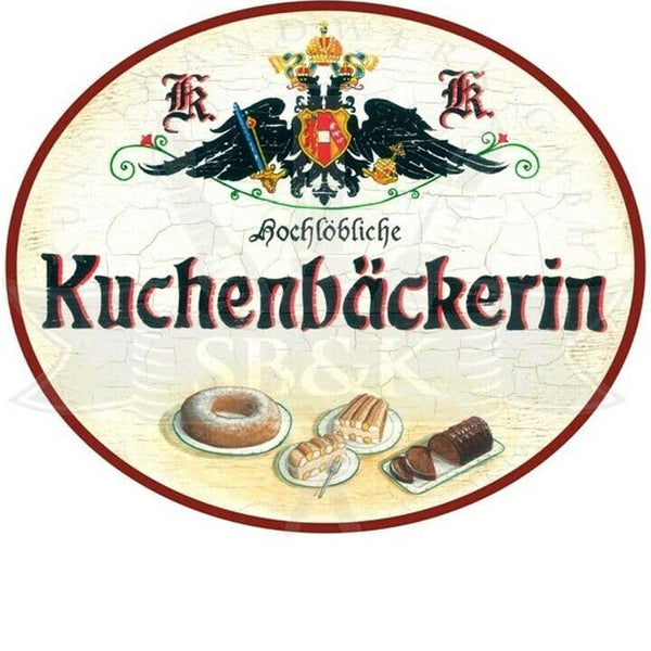 KuK Nostalgie Holzschild "Kuchenbäckerin Bisquit" (Größe: 14x17)