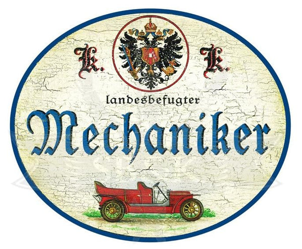 KuK Nostalgie Holzschild Landesbefugter Mechaniker (Größe: 14x17)