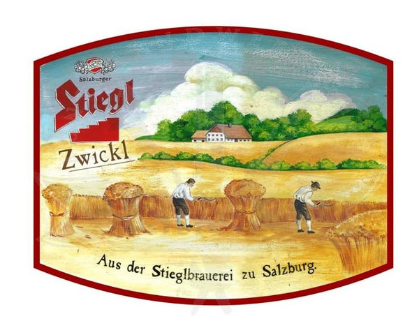 KuK Nostalgie Holzschild Stiegl Zwickl Bier Brauerei Salzburg (Größe: 28x34)