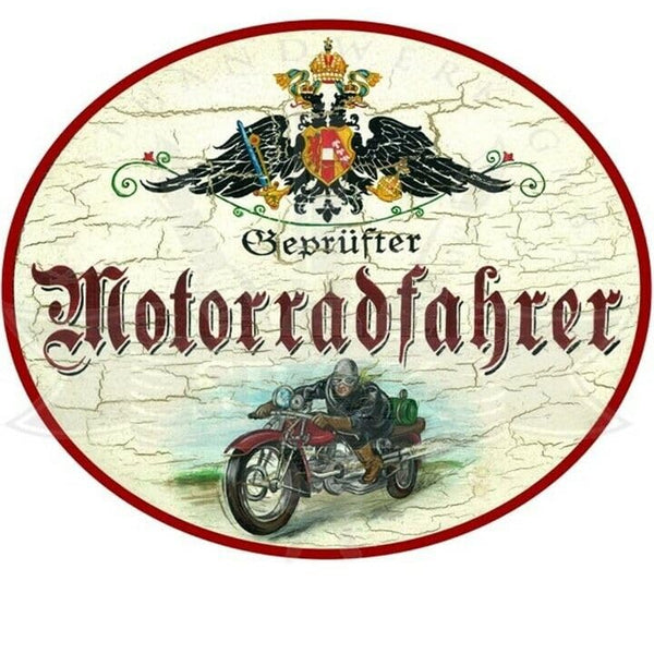 KuK Nostalgie Holzschild "Motorradfahrer" (Größe: 28x34)