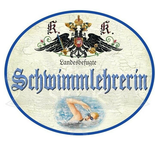 KuK Nostalgie Holzschild "SchwimmlehrerIn" (Größe: 28x34)