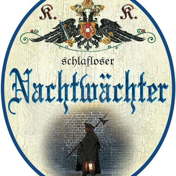 KuK Nostalgie Holzschild - Schlafloser Nachtwächter - Mann Lampe TH (Größe: 14x17)