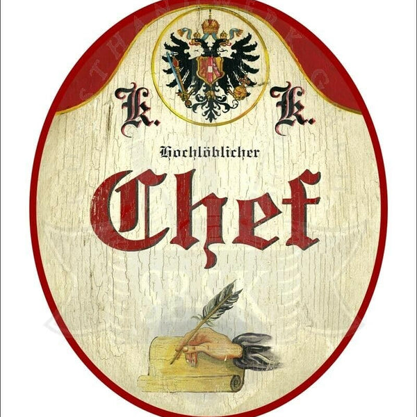 KuK Nostalgie Holzschild - Hochlöblicher Chef - Hand Papier Feder TH (Größe: 14x17)