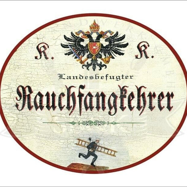 KuK Nostalgie Holzschild - Landesbefugter Rauchfangkehrer - Leiter TH (Größe: 14x17)