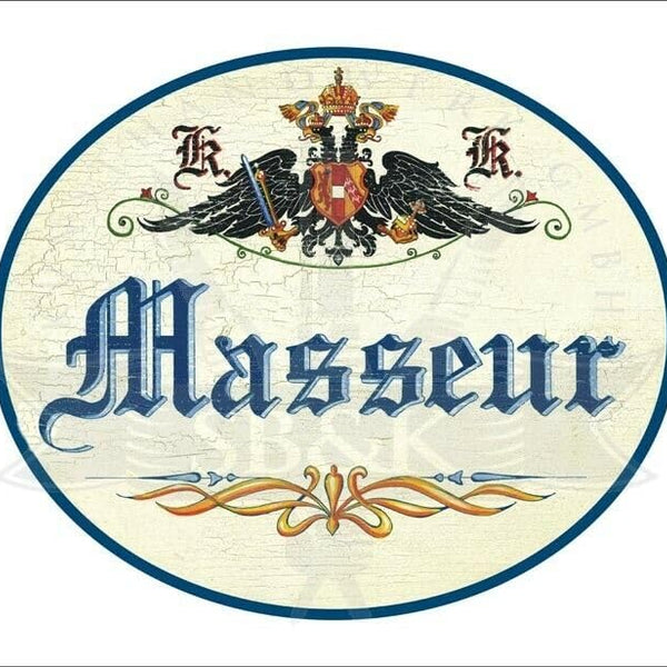 KuK Nostalgie Holzschild - Masseur - Ornament TH (Größe: 28x34)