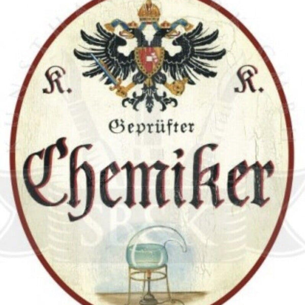 KuK Nostalgie Holzschild geprüfter Chemiker Türschild (Größe: 28x34)