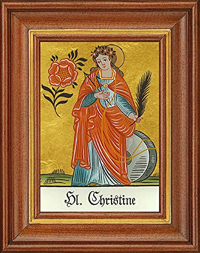 Hinterglasbild Hl. Christine mit braun gebeizten Holzrahmen ca. 12,5 x 16 cm