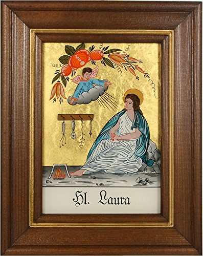 Hinterglasbild Hl. Laura  Holzrahmen Legende des Heiligen Bildrückseite, ca. B 12,5 x H 16 cm