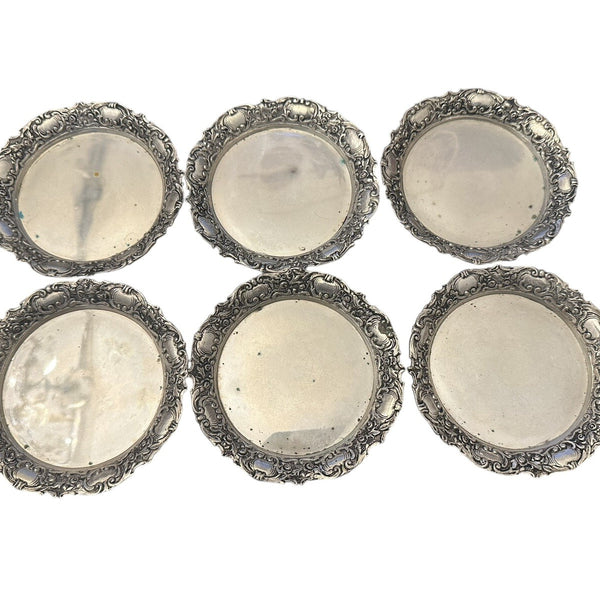 6 x Untersetzer in 830 er Silber Teller um 1900 Zierteller für Gläser 372 g