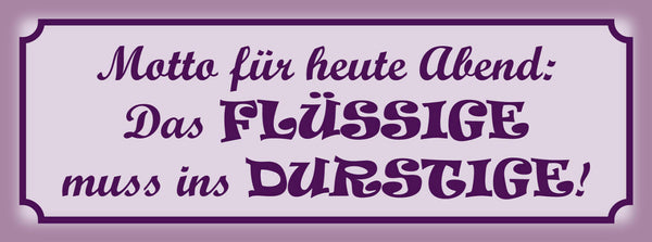 Schild Motto Für Heute Abend Das Flüssige Muss Ins Durstige Alkohol Bier 27x10