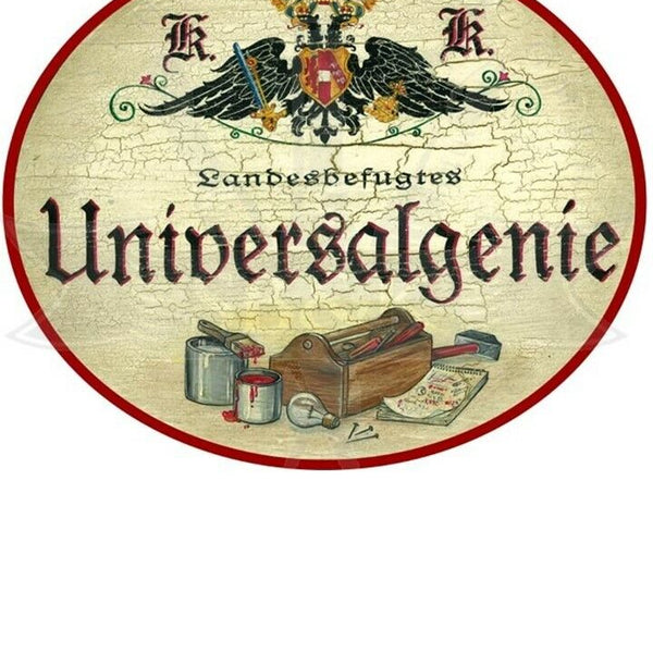 KuK Nostalgie Holzschild "Universalgenie Werkzeugkasten"
