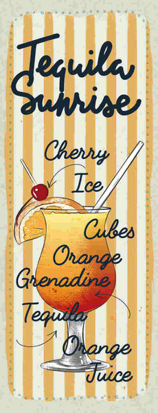 Schild Tequila Sunrise Rezept Orange Ice Alkohol Drinks Bar 27x10 Blech od.Holz