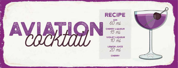Schild Aviation Cocktail Rezept Bar Alkohol Drink Gin Likör 27x10 Blech od.Holz