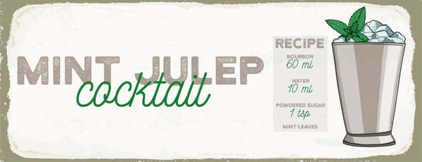 Schild Mint Julep Cocktail Rezept Bar Alkohol Drink Bourbon 27x10 Blech od.Holz