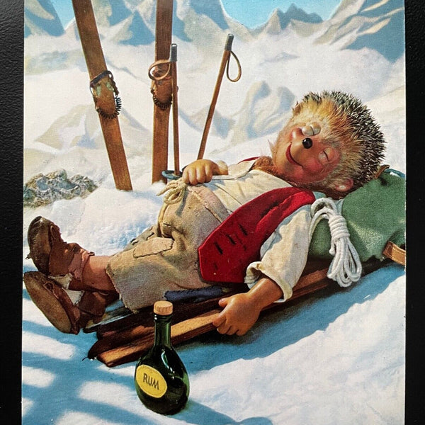 Mecki Igel Es geht mir gut Schifahren Berg Schnee Rum Puppe Hörzu Diehl 400603TH