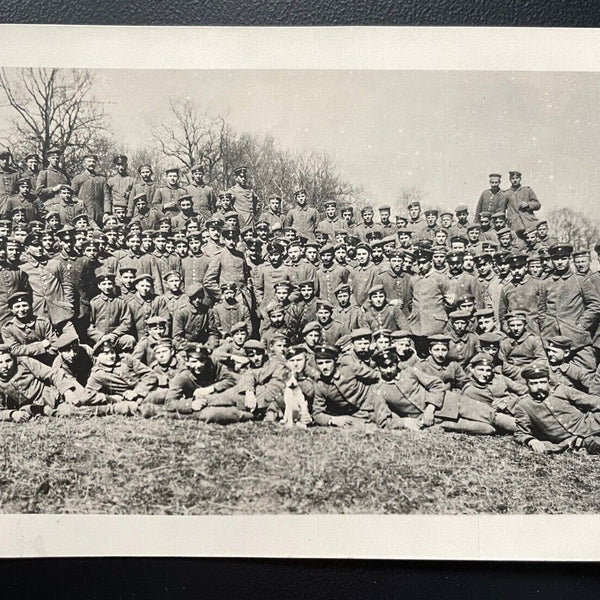 Gruppenaufnahme Soldaten Uniform Schirmmütze Hund Feld Militär Krieg 400598 TH