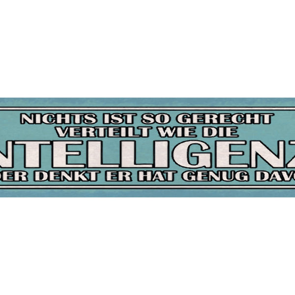 Schild Gerecht Verteilt Intelligenz Jeder Denkt Hat Genug 46 x 10 Blech od. Holz