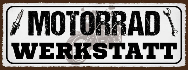 Schild Motorrad Werkstatt Bike Biker Mechaniker Bastler 27x10 Blech od.Holz