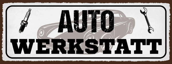 Schild Auto Werkstatt Mechaniker Bastler Tuning Reparatur 27x10 Blech od.Holz