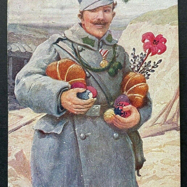 Fröhliche Ostern Soldat Ostereier Blumen Uniform Feldmütze Orden 400311 TH G