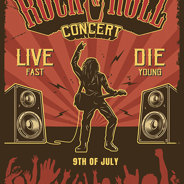 Schild Spruch Rock and Roll Concert Konzert Live fast Leb schnell Comic JW