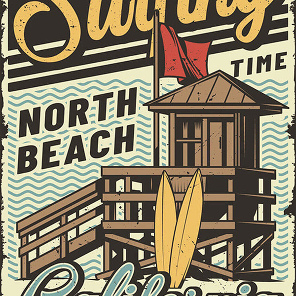 Schild Spruch Its surfing time Zeit zu surfen North Beach California Comic JW
