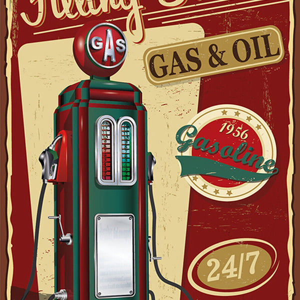 Schild Spruch Filling Station Gas and Oil Tankstelle Benzin Öl Comic JW