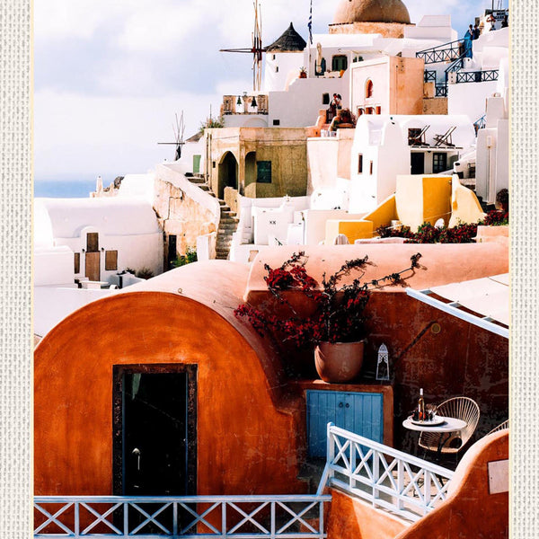 Schild Spruch Santorini Santorin Griechenland Häuser Meer JW