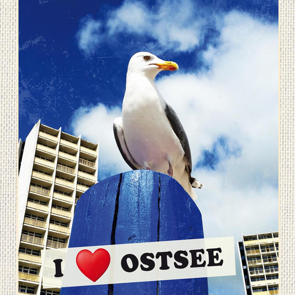 Schild Spruch I Love Ostsee Möwe Plattenbau JW