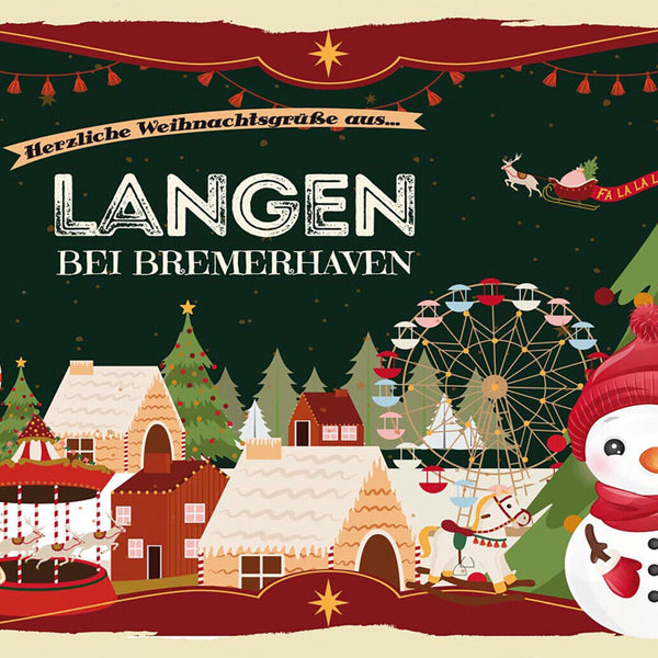 Schild Spruch Herzliche Weihnachtsgrüße aus Langen bei Bremerhaven Comic JW