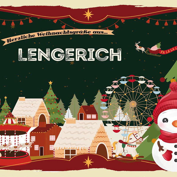 Schild Spruch Herzliche Weihnachtsgrüße aus Lengerich Comic Schneemann JW
