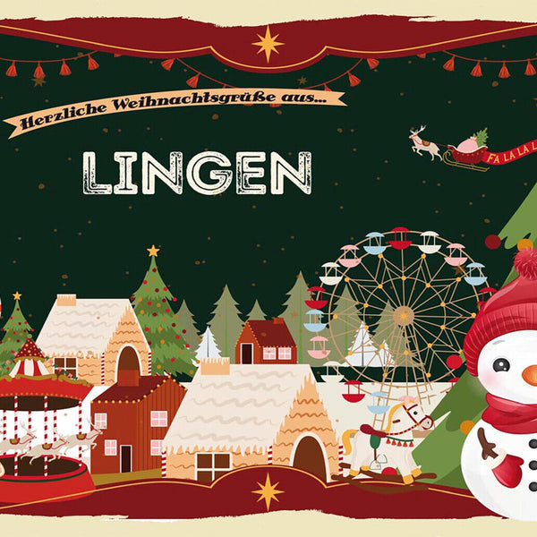 Schild Spruch Herzliche Weihnachtsgrüße aus Lingen Comic Schneemann JW