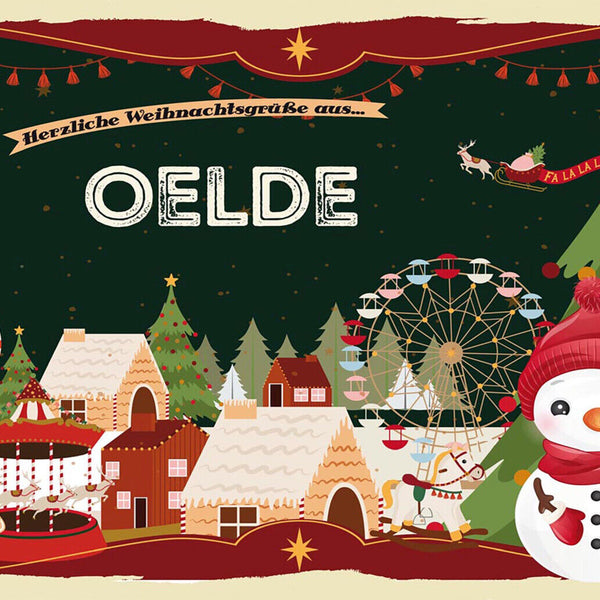 Schild Spruch Herzliche Weihnachtsgrüße aus Oelde Comic Schneemann JW