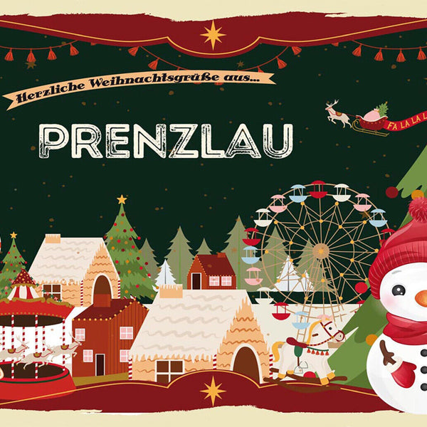 Schild Spruch Herzliche Weihnachtsgrüße aus Prenzlau Comic Schneemann JW
