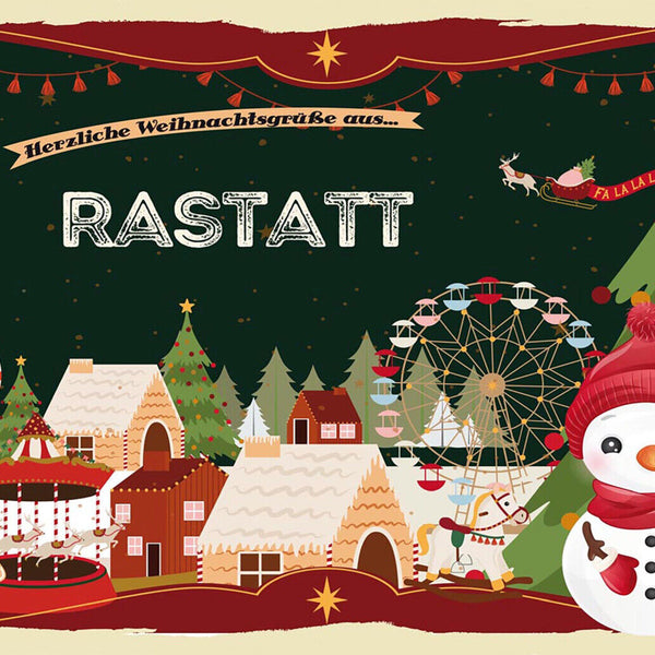 Schild Spruch Herzliche Weihnachtsgrüße aus Rastatt Comic Schneemann JW