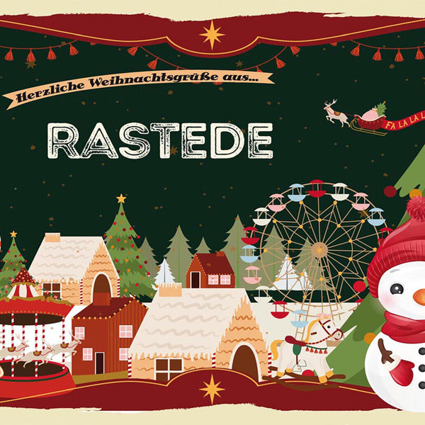 Schild Spruch Herzliche Weihnachtsgrüße aus Rastede Comic Schneemann JW