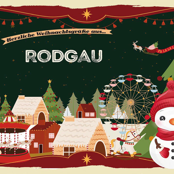 Schild Spruch Herzliche Weihnachtsgrüße aus Rodgau Comic Schneemann JW