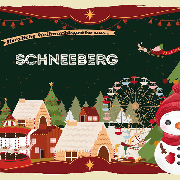 Schild Spruch Herzliche Weihnachtsgrüße aus Schneeberg Comic Schneemann JW