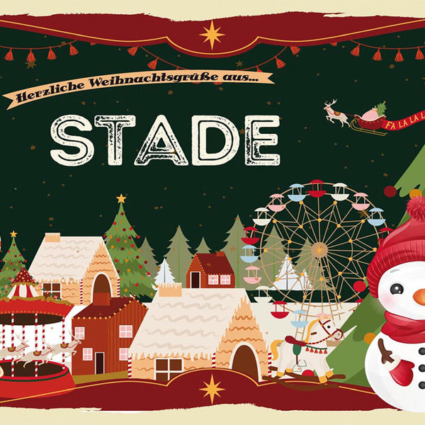 Schild Spruch Herzliche Weihnachtsgrüße aus Stade Comic Schneemann JW