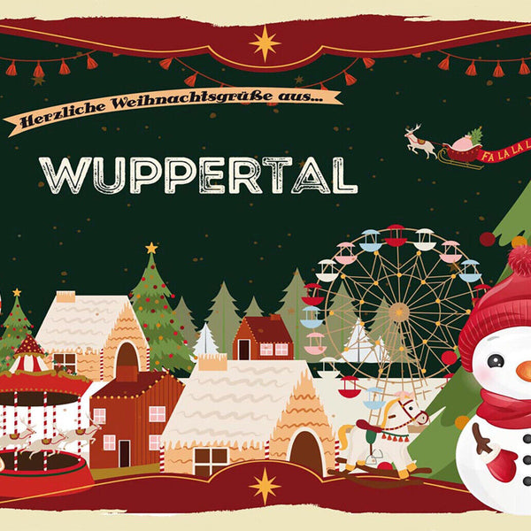 Schild Spruch Herzliche Weihnachtsgrüße aus Wuppertal Comic Schneemann JW